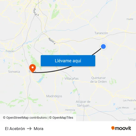 El Acebrón to Mora map