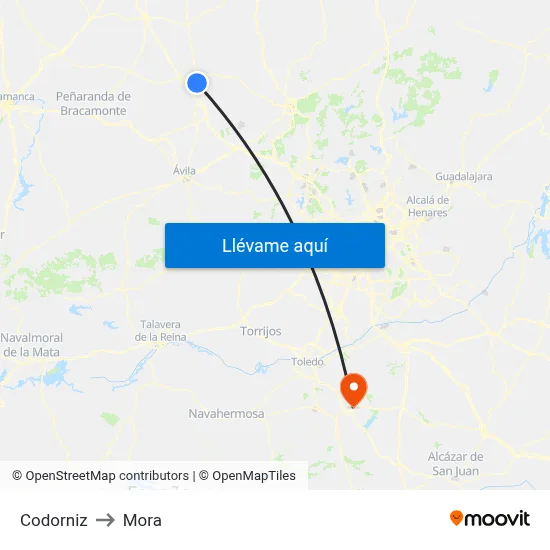 Codorniz to Mora map