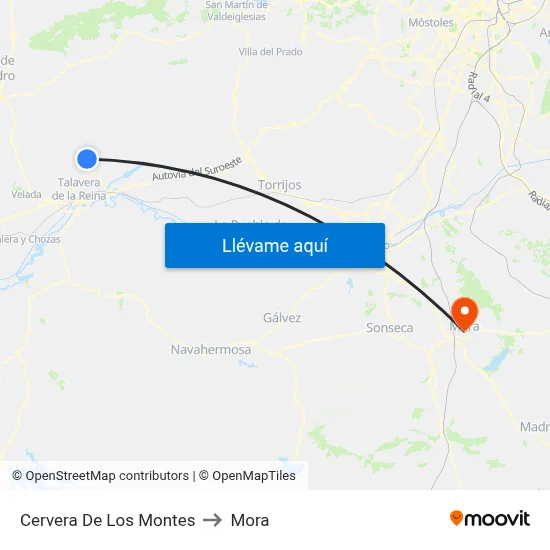 Cervera De Los Montes to Mora map
