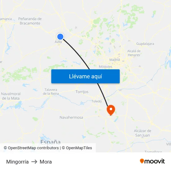 Mingorría to Mora map