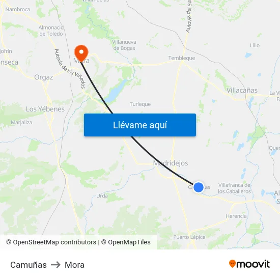 Camuñas to Mora map