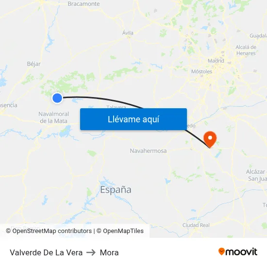 Valverde De La Vera to Mora map