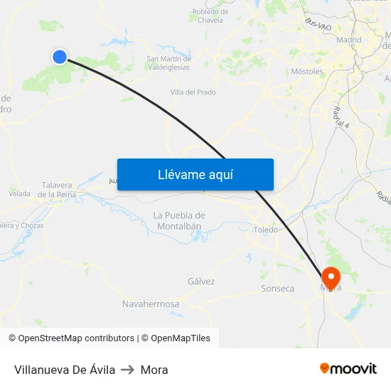 Villanueva De Ávila to Mora map