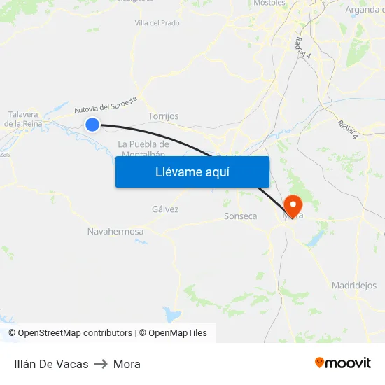 Illán De Vacas to Mora map