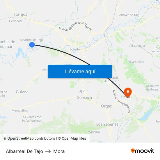 Albarreal De Tajo to Mora map