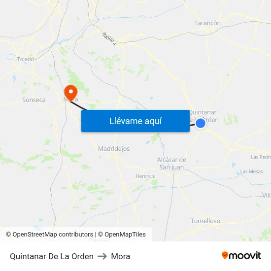 Quintanar De La Orden to Mora map