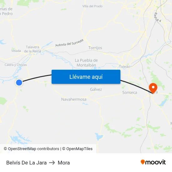Belvís De La Jara to Mora map