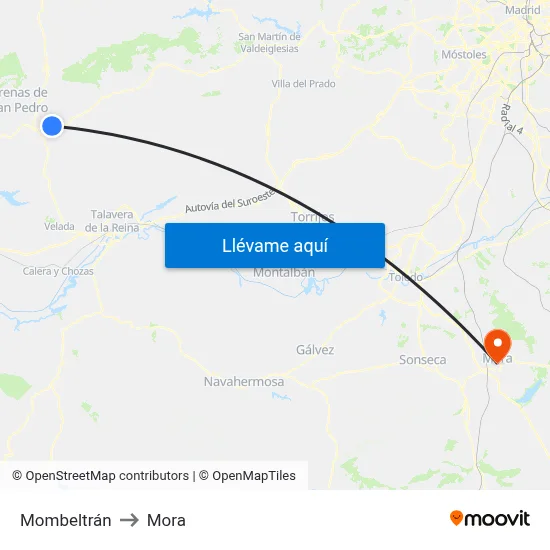Mombeltrán to Mora map