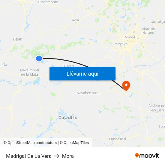 Madrigal De La Vera to Mora map