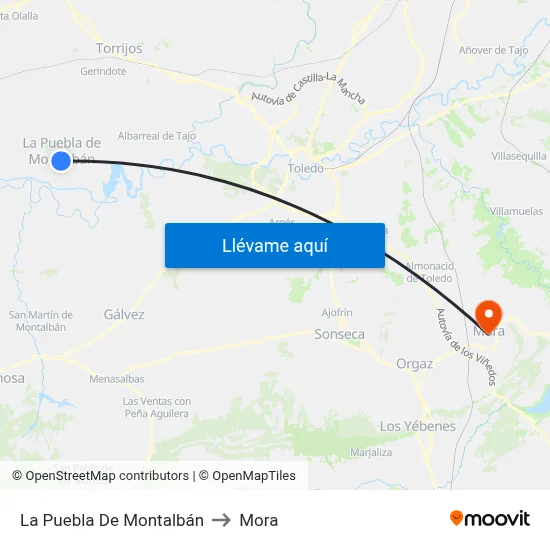 La Puebla De Montalbán to Mora map