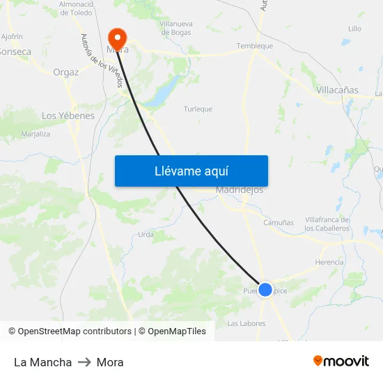La Mancha to Mora map