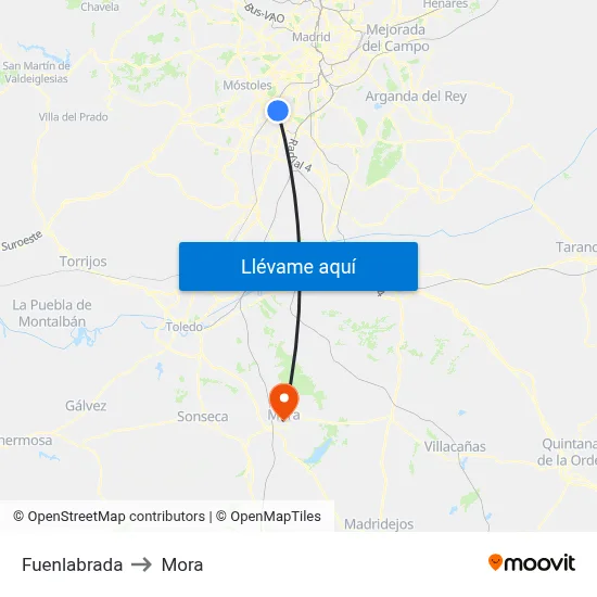 Fuenlabrada to Mora map