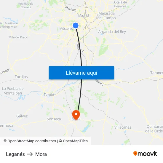 Leganés to Mora map