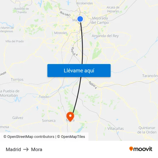 Madrid to Mora map