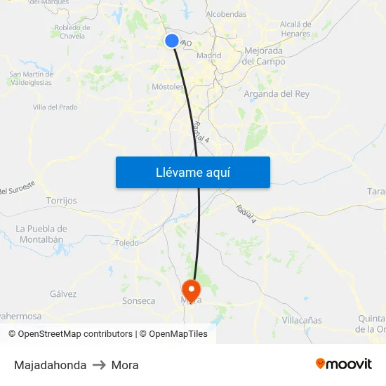 Majadahonda to Mora map