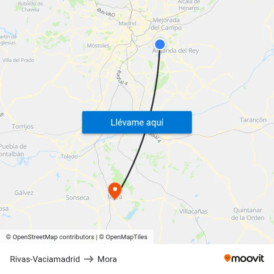Rivas-Vaciamadrid to Mora map