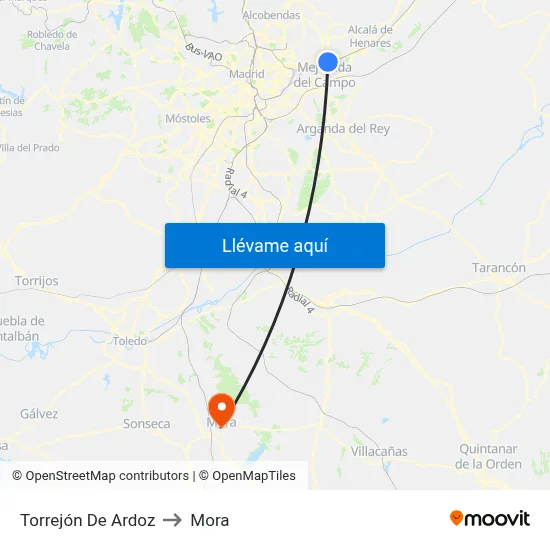 Torrejón De Ardoz to Mora map