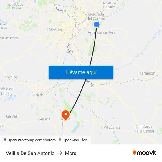 Velilla De San Antonio to Mora map