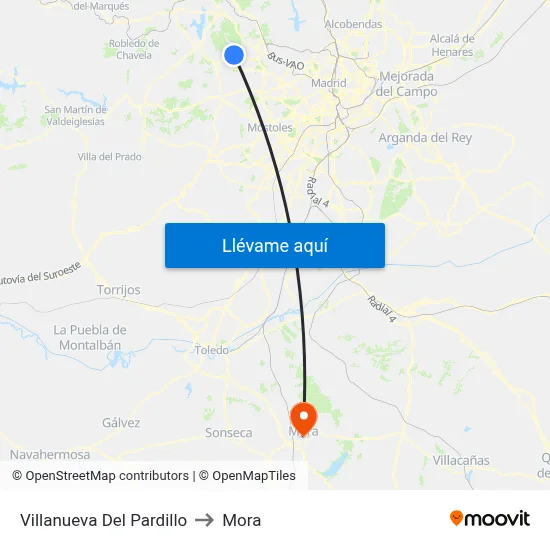 Villanueva Del Pardillo to Mora map