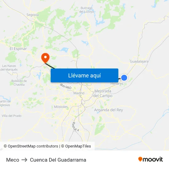 Meco to Cuenca Del Guadarrama map