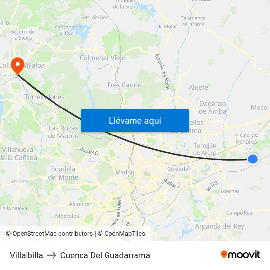 Villalbilla to Cuenca Del Guadarrama map