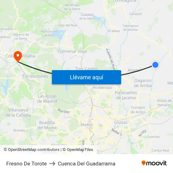 Fresno De Torote to Cuenca Del Guadarrama map