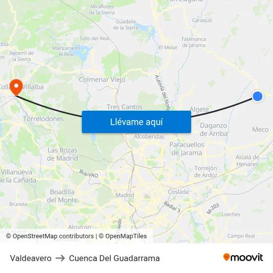 Valdeavero to Cuenca Del Guadarrama map