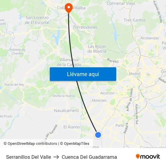 Serranillos Del Valle to Cuenca Del Guadarrama map