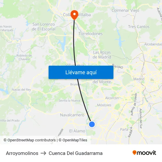 Arroyomolinos to Cuenca Del Guadarrama map