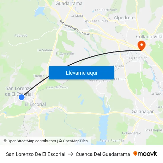 San Lorenzo De El Escorial to Cuenca Del Guadarrama map