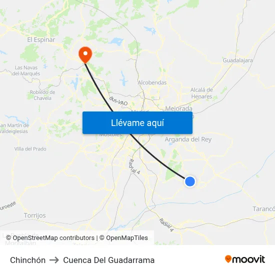 Chinchón to Cuenca Del Guadarrama map