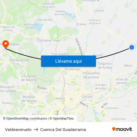 Valdeaveruelo to Cuenca Del Guadarrama map