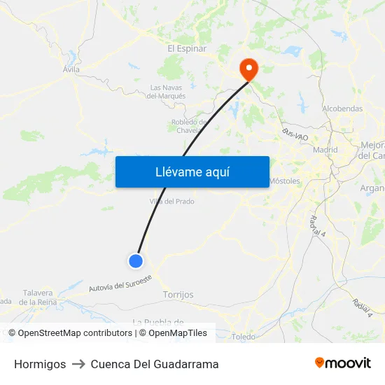 Hormigos to Cuenca Del Guadarrama map