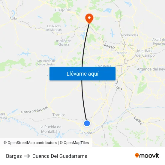 Bargas to Cuenca Del Guadarrama map