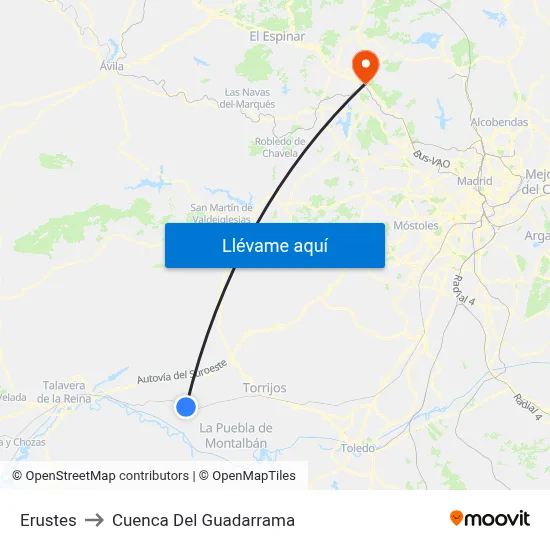 Erustes to Cuenca Del Guadarrama map