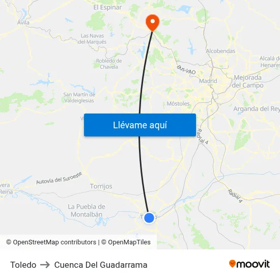 Toledo to Cuenca Del Guadarrama map