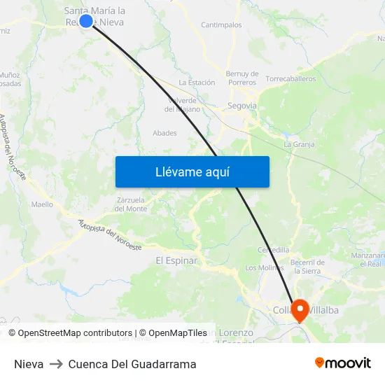 Nieva to Cuenca Del Guadarrama map