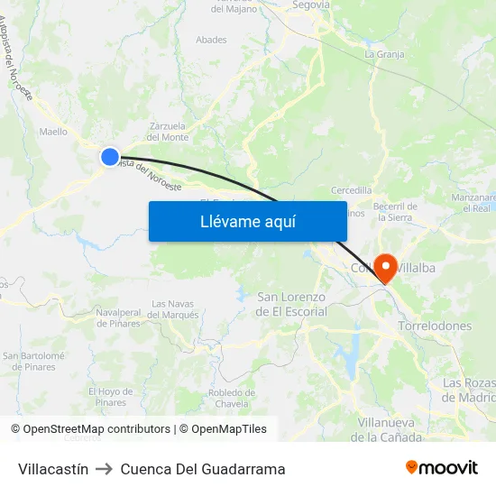 Villacastín to Cuenca Del Guadarrama map