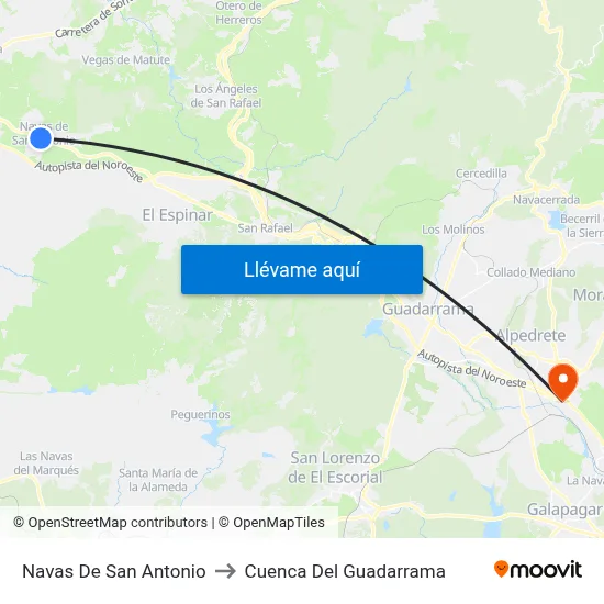 Navas De San Antonio to Cuenca Del Guadarrama map