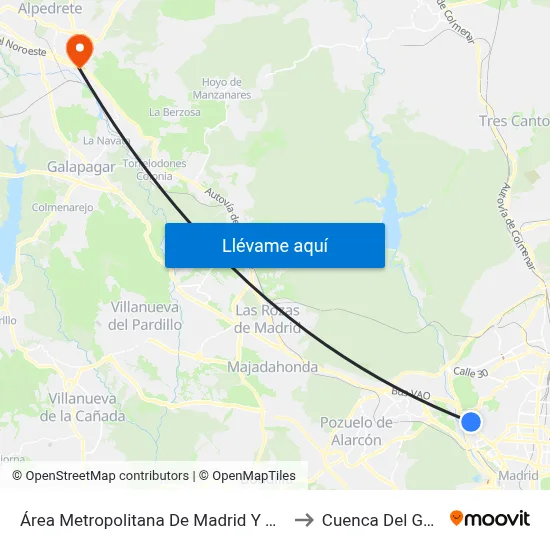 Área Metropolitana De Madrid Y Corredor Del Henares to Cuenca Del Guadarrama map