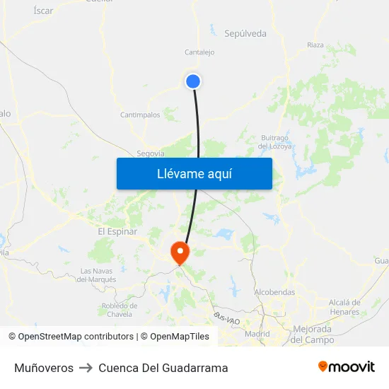 Muñoveros to Cuenca Del Guadarrama map