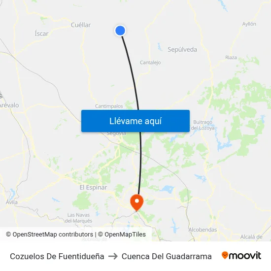 Cozuelos De Fuentidueña to Cuenca Del Guadarrama map