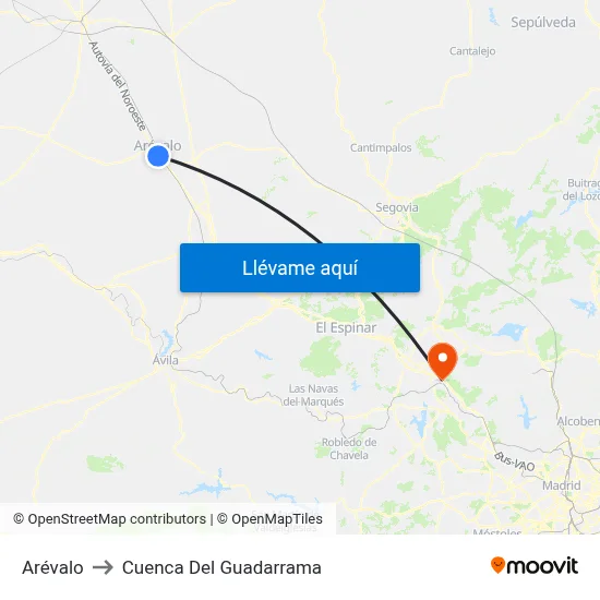 Arévalo to Cuenca Del Guadarrama map