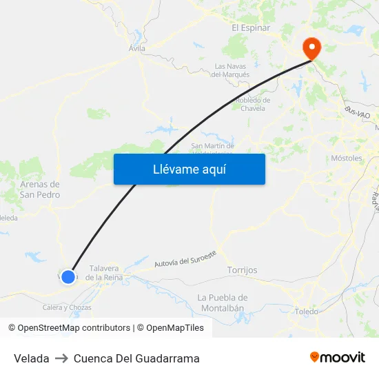 Velada to Cuenca Del Guadarrama map