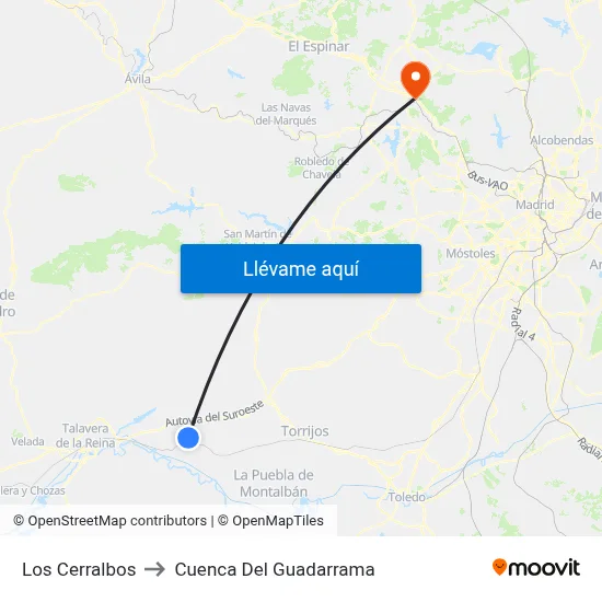 Los Cerralbos to Cuenca Del Guadarrama map