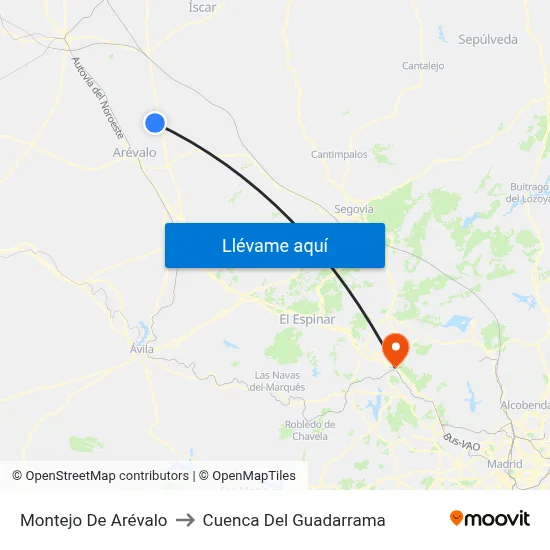 Montejo De Arévalo to Cuenca Del Guadarrama map