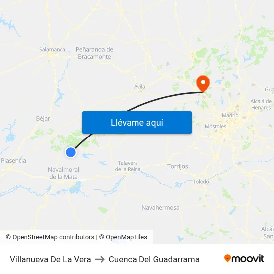 Villanueva De La Vera to Cuenca Del Guadarrama map