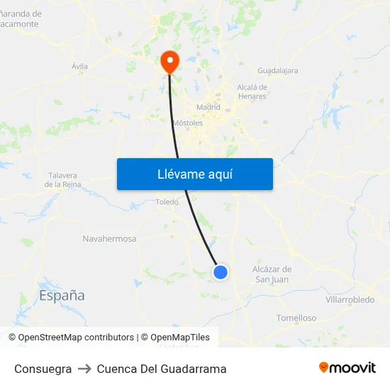 Consuegra to Cuenca Del Guadarrama map