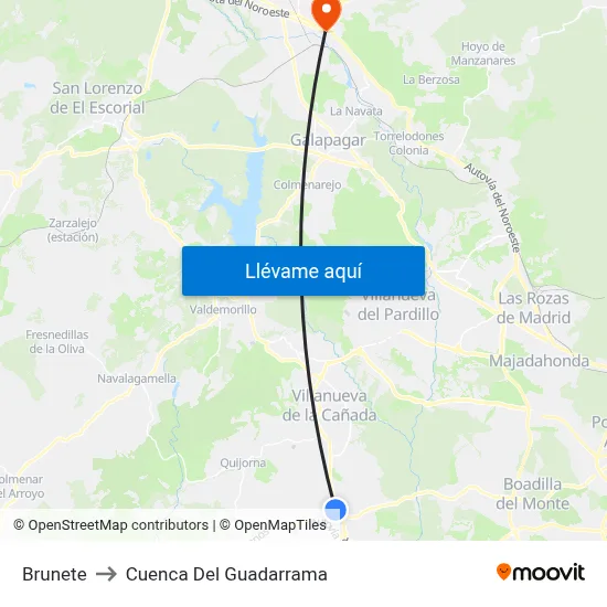 Brunete to Cuenca Del Guadarrama map