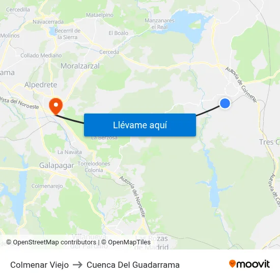 Colmenar Viejo to Cuenca Del Guadarrama map